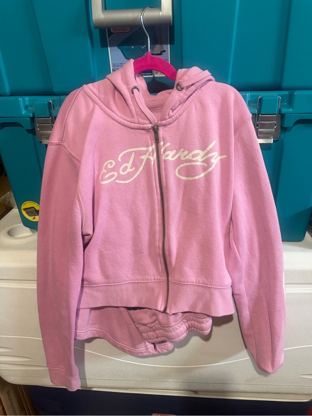 Ed Hardy Pink Zip-Up Hoodie with Script Logo